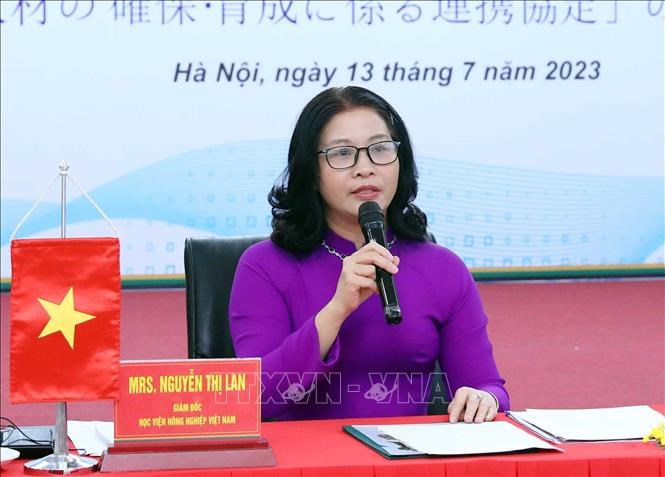 GS. TS Nguyễn Thị Lan, Giám đốc Học viện Nông nghiệp Việt Nam phát biểu. Ảnh: Phạm Kiên - TTXVN